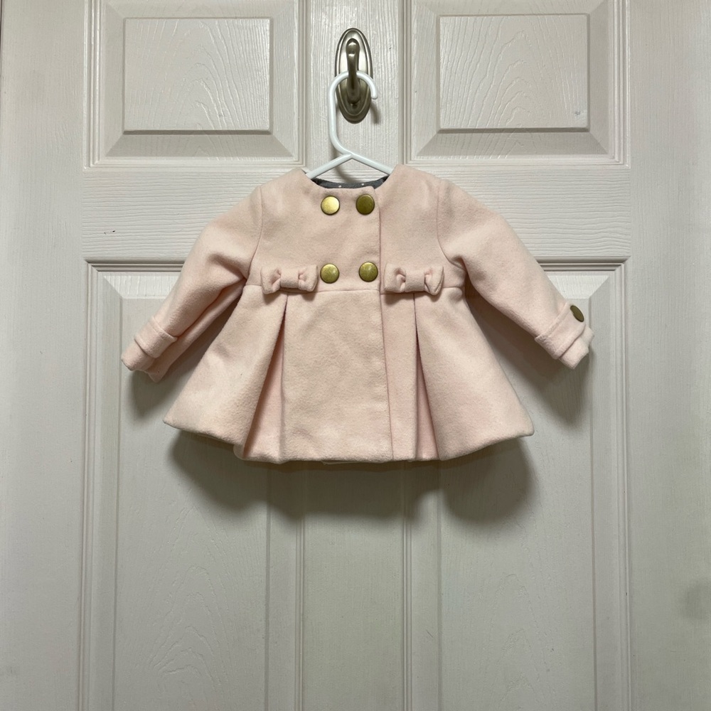 Tahari | TAHARI Baby | Pastel Pink |Bows |Pea Coat |Golden Accents |Size 0-3 mth